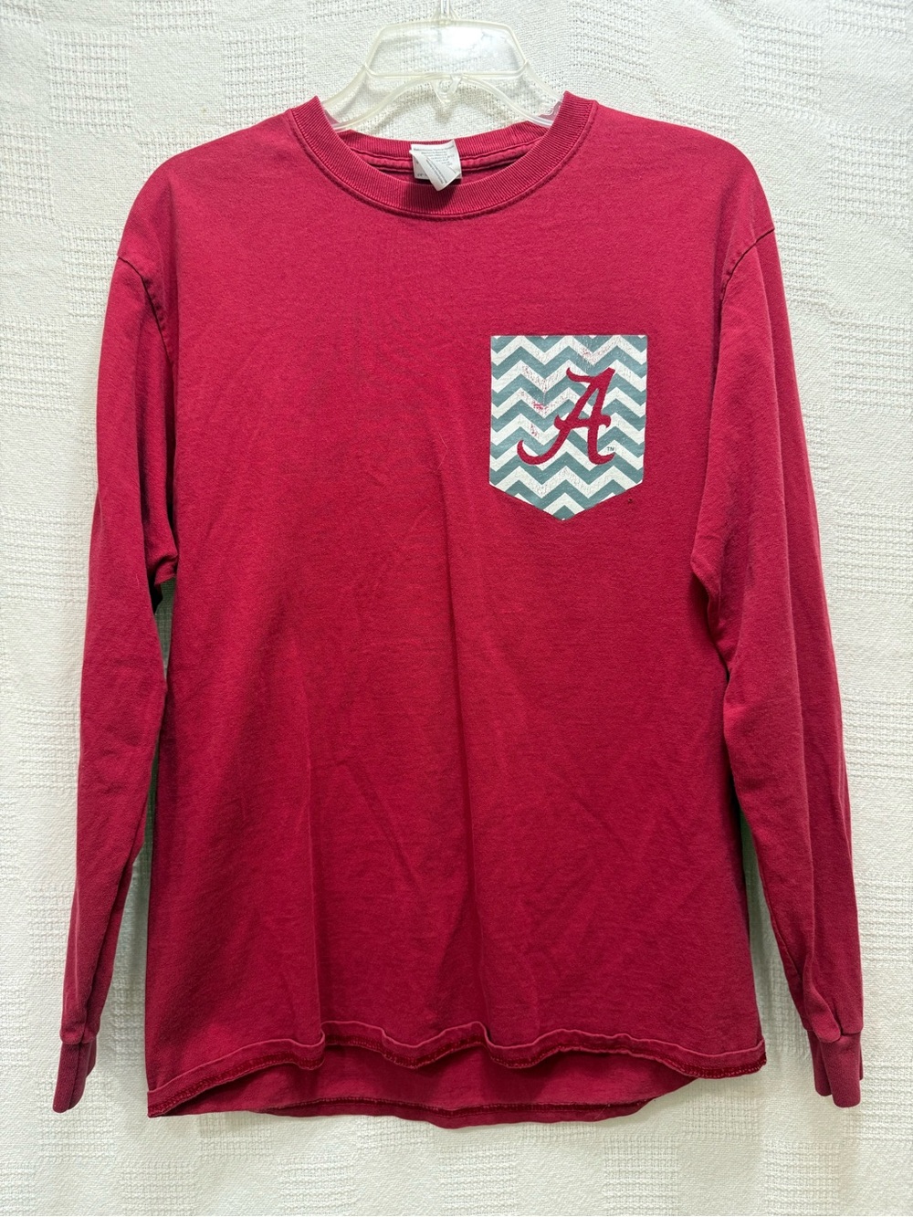 Gildan Red Long-Sleeve Pocket Tee with Chevron Pocket